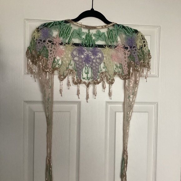 1993. Vintage pastel Sharmark beaded&sequined shawl - Picture 1 of 4